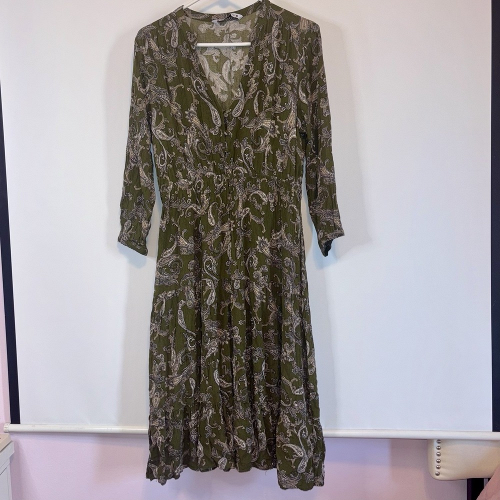 Zara Olive Green Paisley Midi Dress